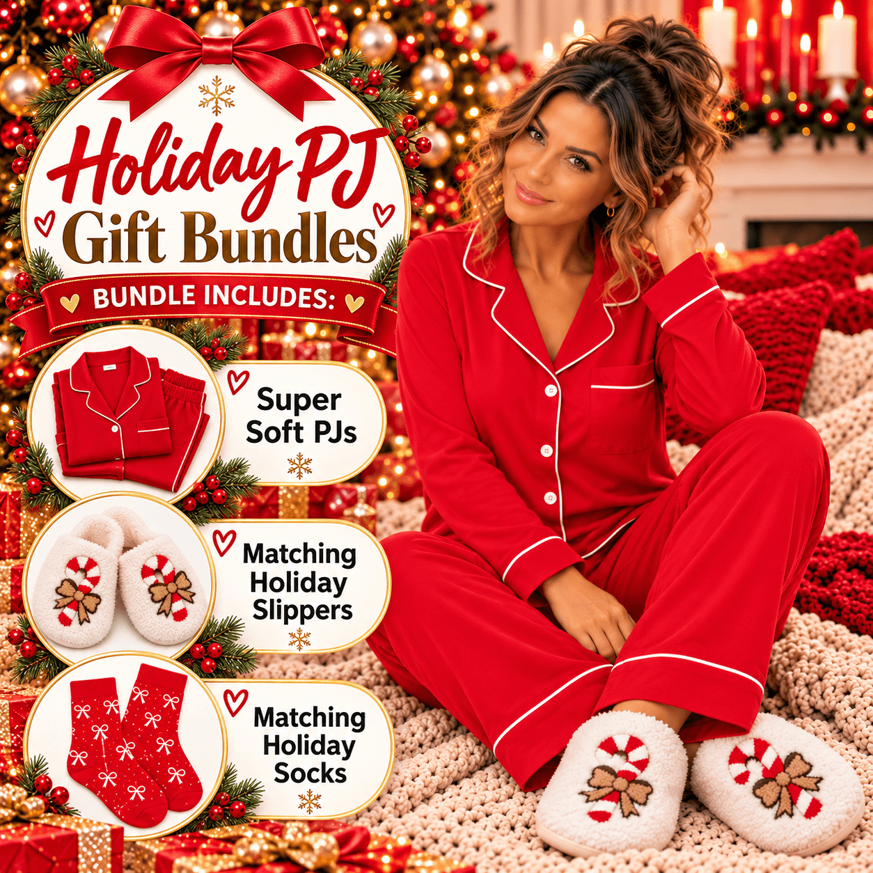 Holiday PJ Gift Bundle w/Slippers & Socks: Starting Bid $1