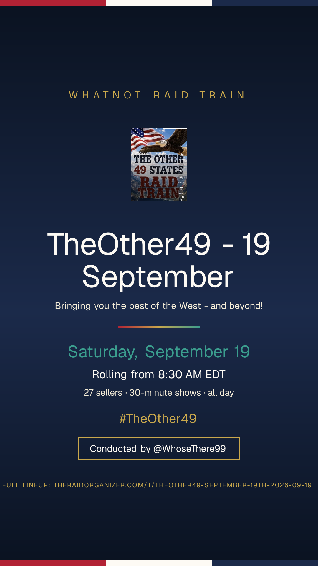 Auto-generated Train Title Card for The Other 49 September train, sized for Whatnot show covers